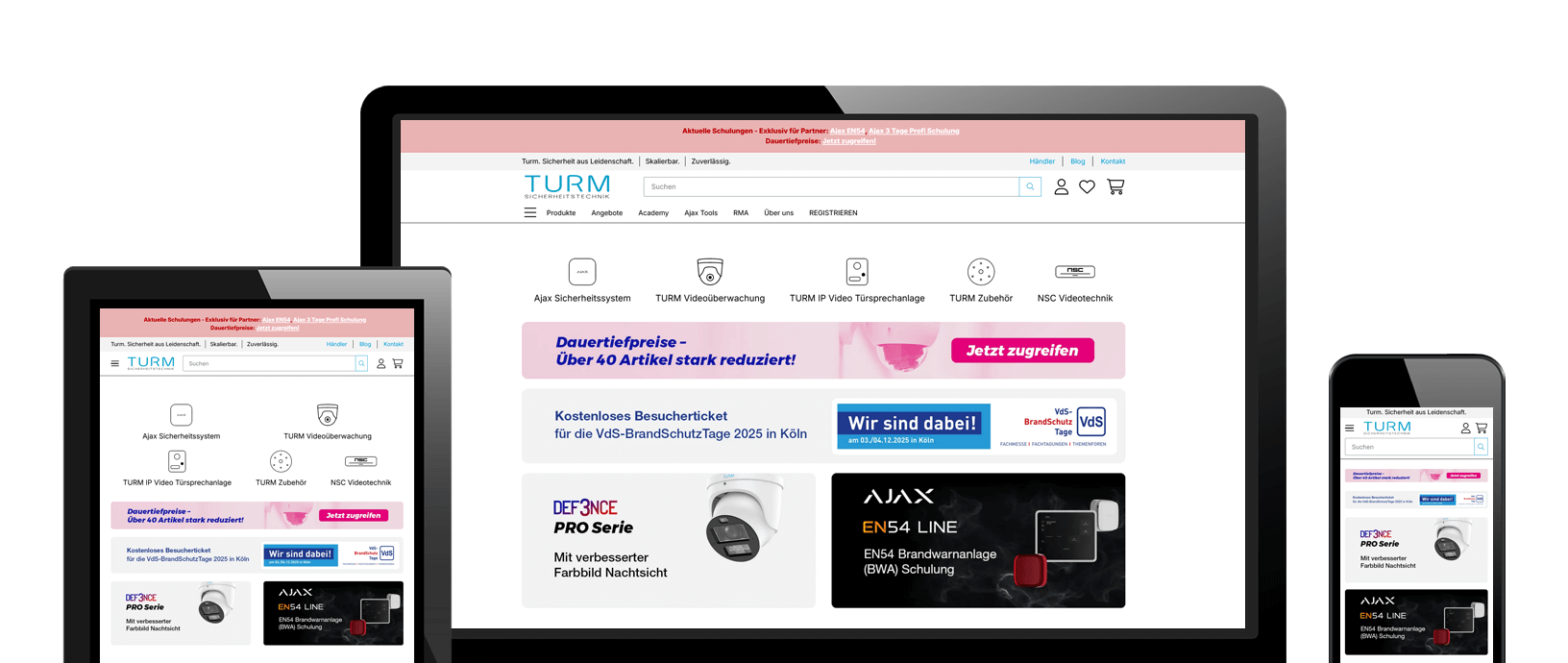Desktop, Tablet und Handyansicht von turm.tech
