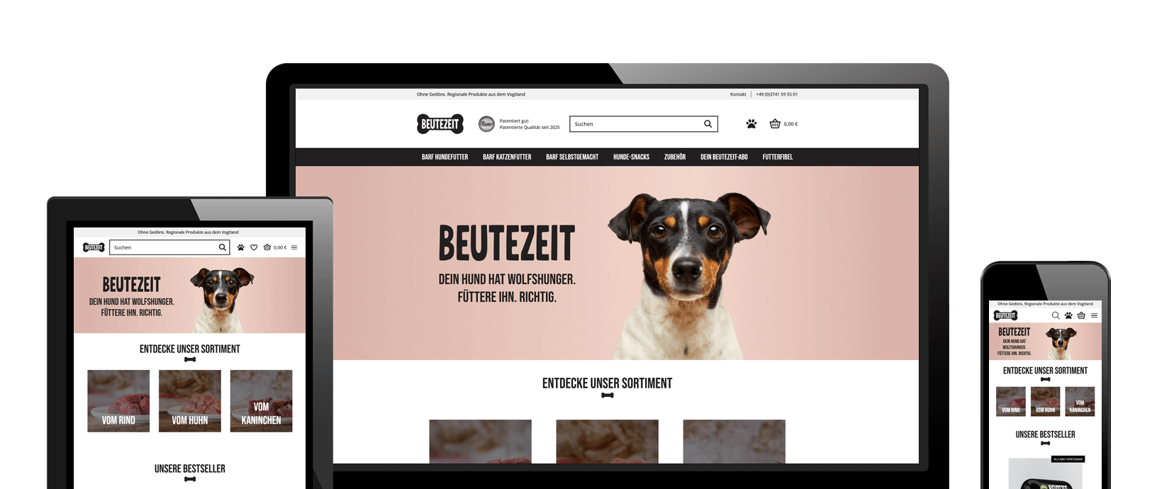 Desktop, Tablet und Handyansicht von beutezeit.com